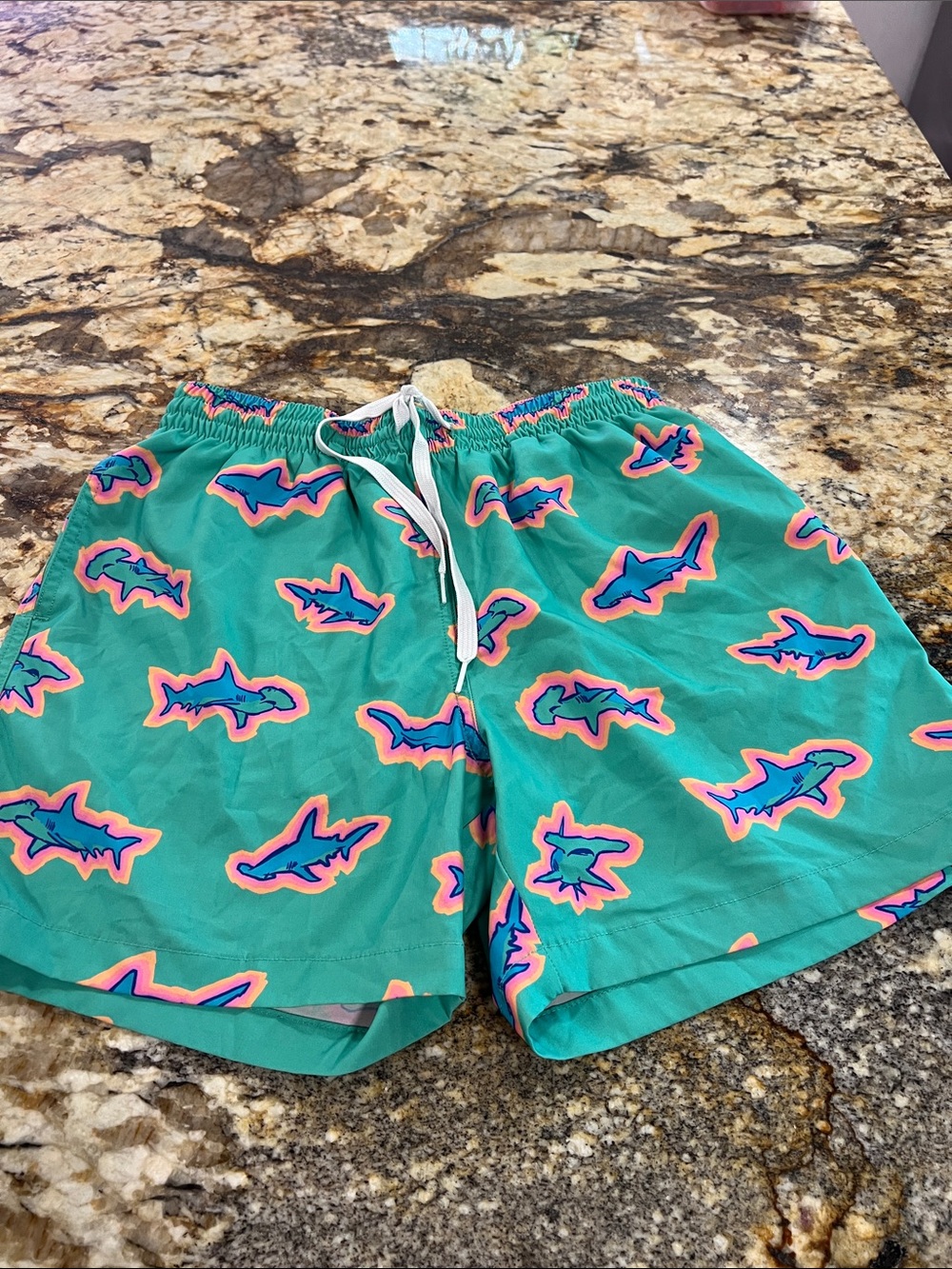 Chubbies Teal Shark Print Swim
Trunks Medium
